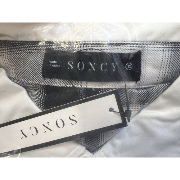 Soncy Women’s Contrast Long Sleeve Button Up White Black Plaid Size 00 (10) - Picture 3 of 5